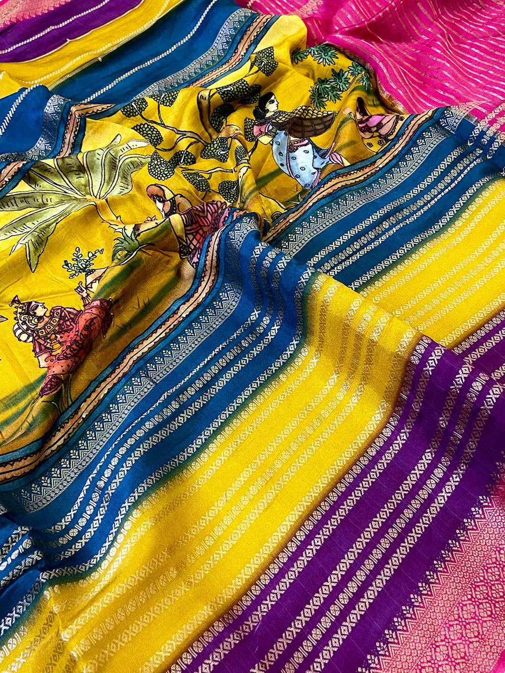 Regal Soft Silk Kalamkari Zari Stripe Saree