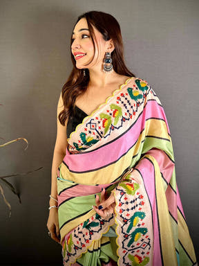 Tussar Patola Print Cutwork Border Saree