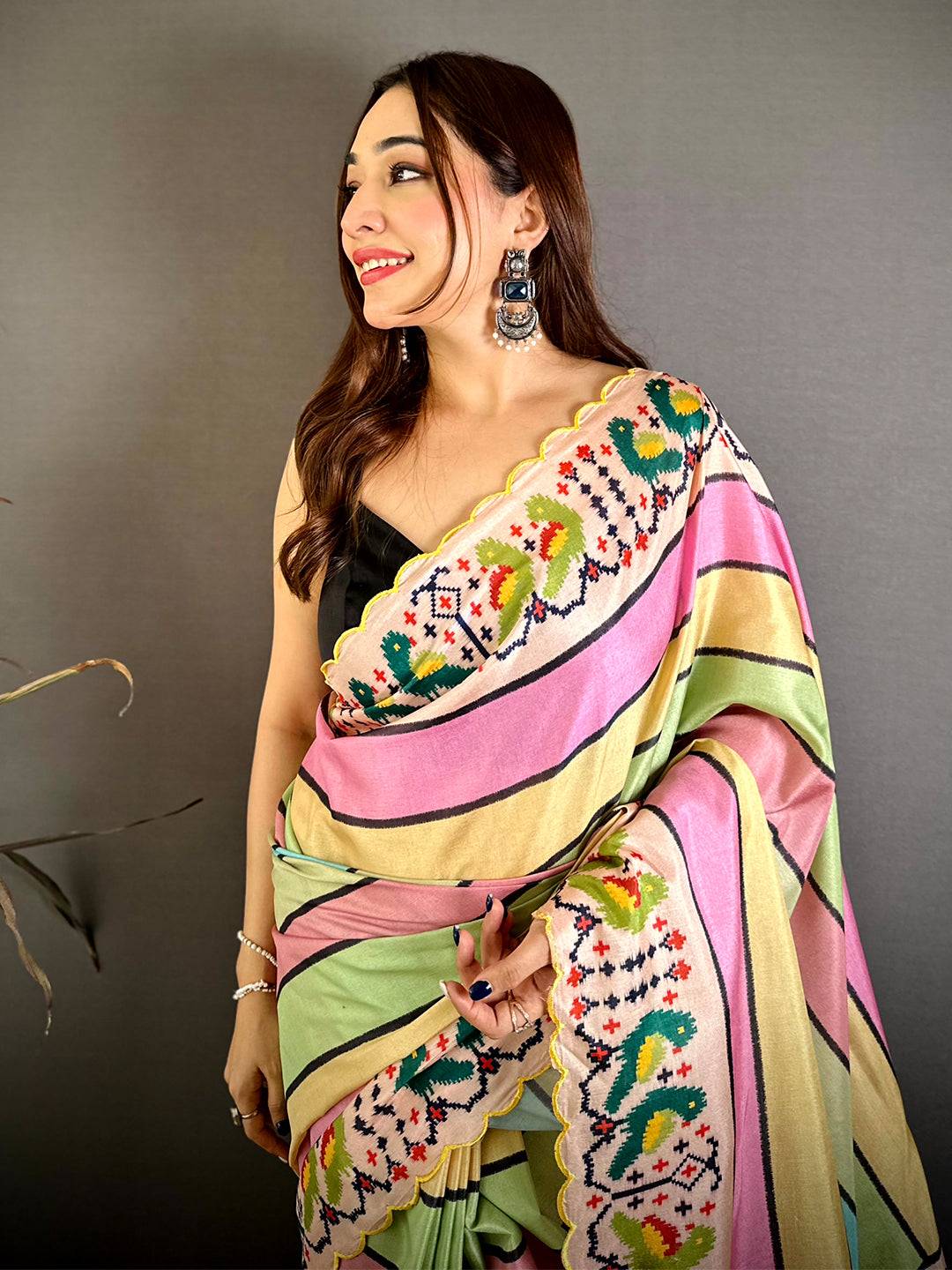 Tussar Patola Print Cutwork Border Saree