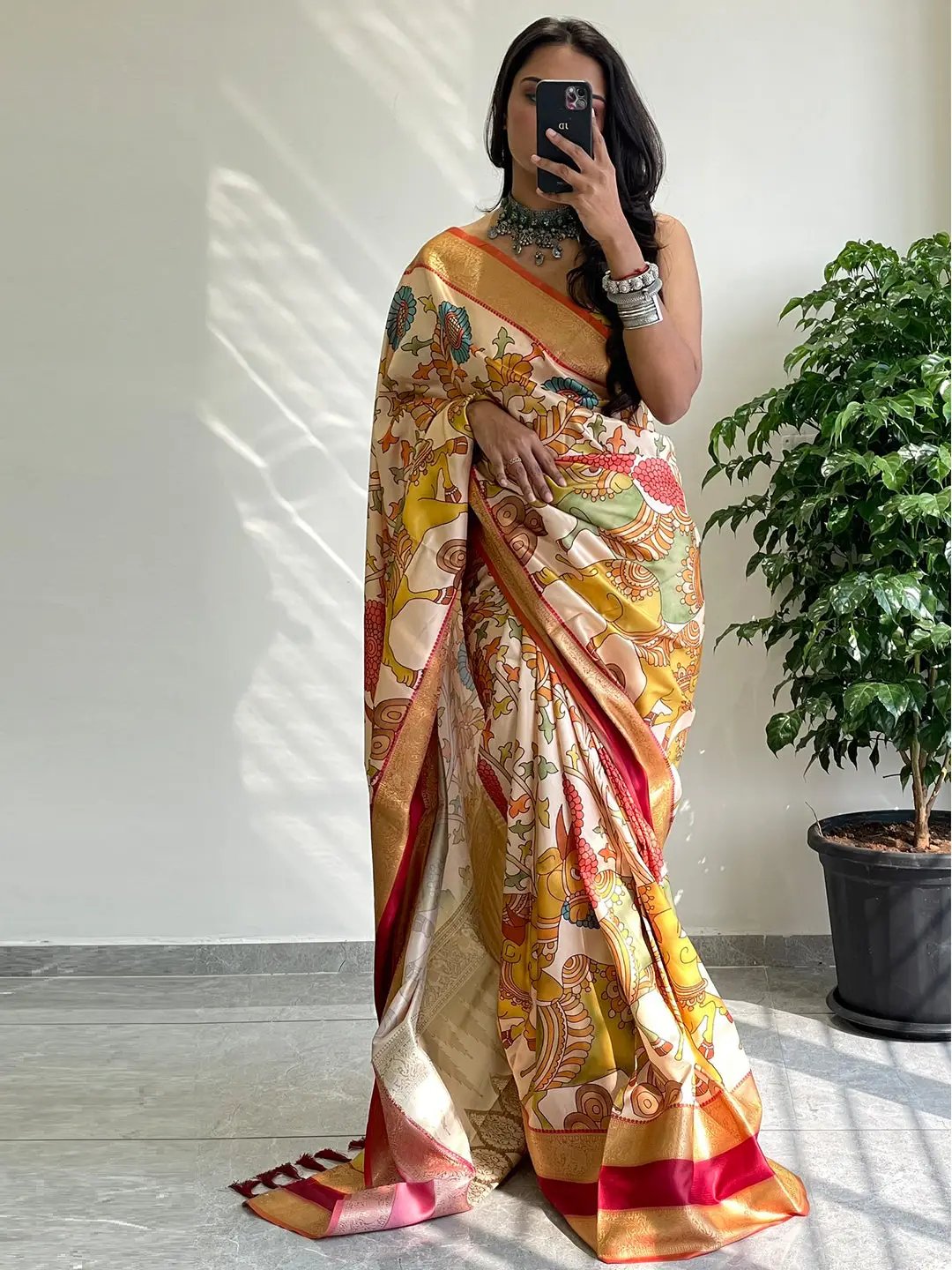 Soft Silk Saree With Kalamkari Work