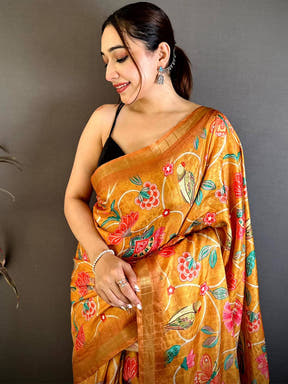 Regal Ghicha Tussar Pen Kalamkari Saree