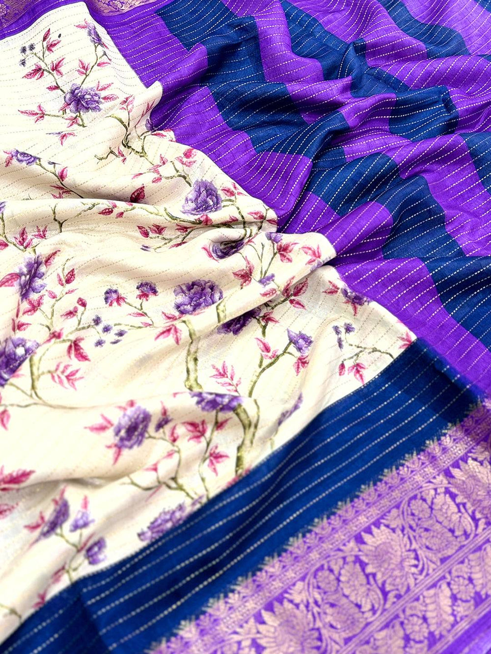 Lavender Soft Dola Silk Zari Katha Saree