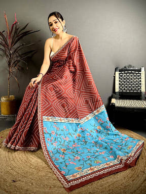 Classic Tussar Bandhej Kalamkari Saree