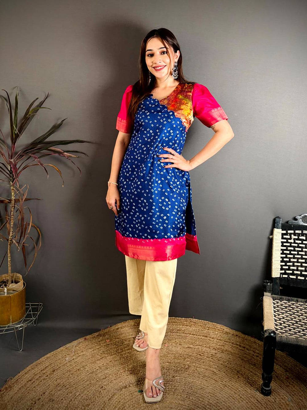 Soft Dola Silk V Scallop Neck Kurti