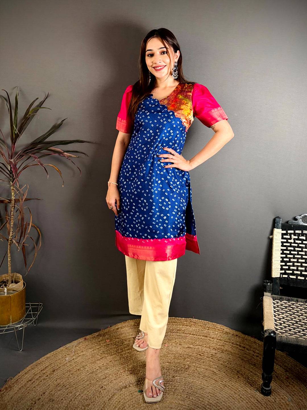 Soft Dola Silk V Scallop Neck Kurti