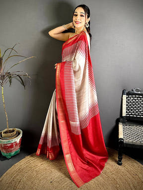 Elegant Tussar Ghicha Ikkat Gold Zari Saree