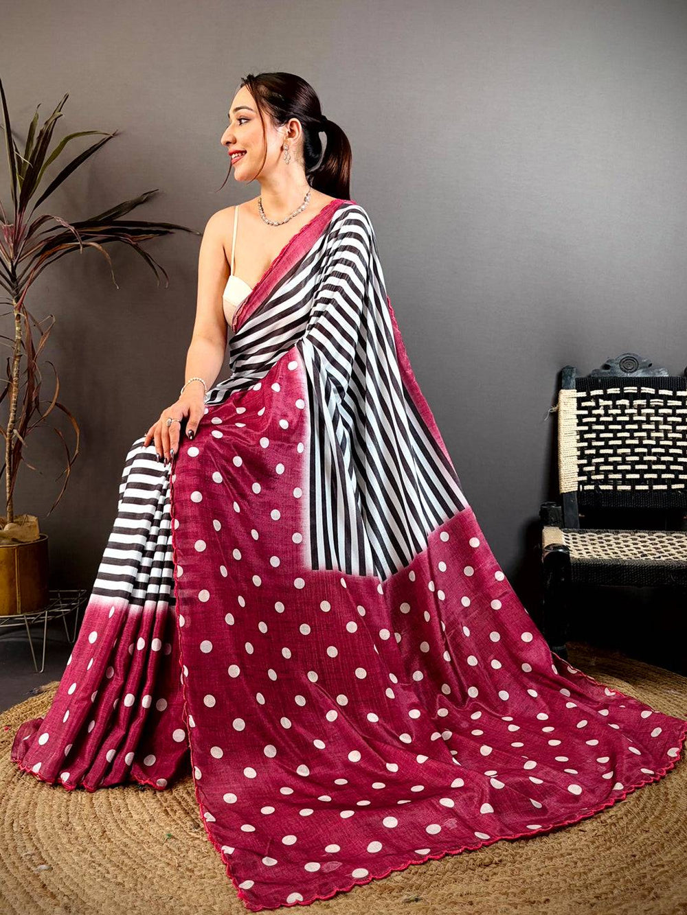 Celebrity Chic Zebra Dot Chiffon Saree