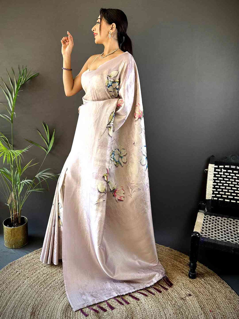 Blush Pink Kanjivaram Digital Silk Saree