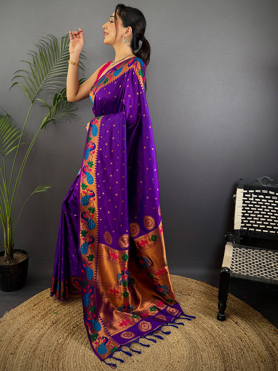 Purple Yeola Paithani Soft Silk Saree