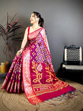 Royal Wine Chanderi Ikkat Saree