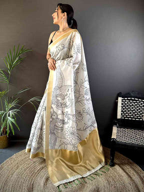 Exclusive Pen Kalamkari Soft Tissue Silk Saree