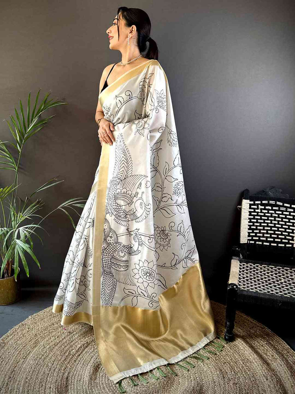 Exclusive Pen Kalamkari Soft Tissue Silk Saree