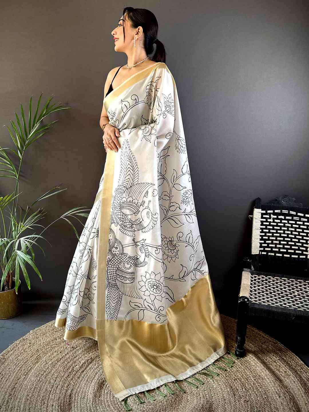 Exclusive Pen Kalamkari Soft Tissue Silk Saree