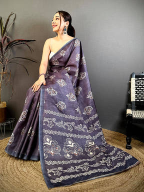 Elegant Tussar Block Print Saree