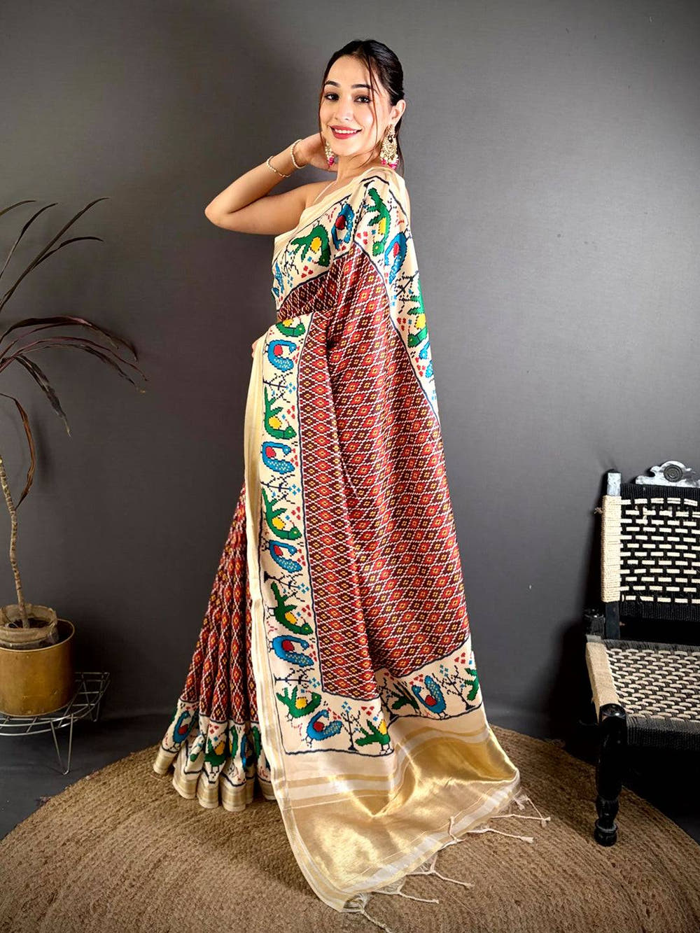 Maroon Soft Kanchi Silk Ikkat Patola Saree