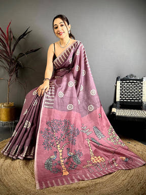 Radiant Geometric Tussar Kalamkari Saree