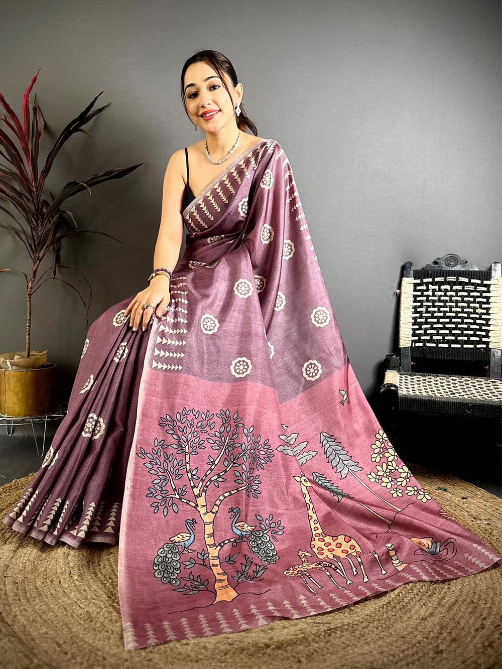 Radiant Geometric Tussar Kalamkari Saree