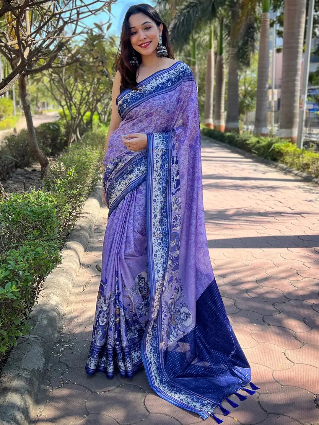 Beautiful Satin Kota Doria Saree with Kalamkari Print