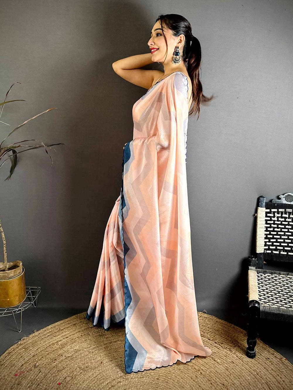 Classic Ombre Zigzag Chinnon Chiffon Saree