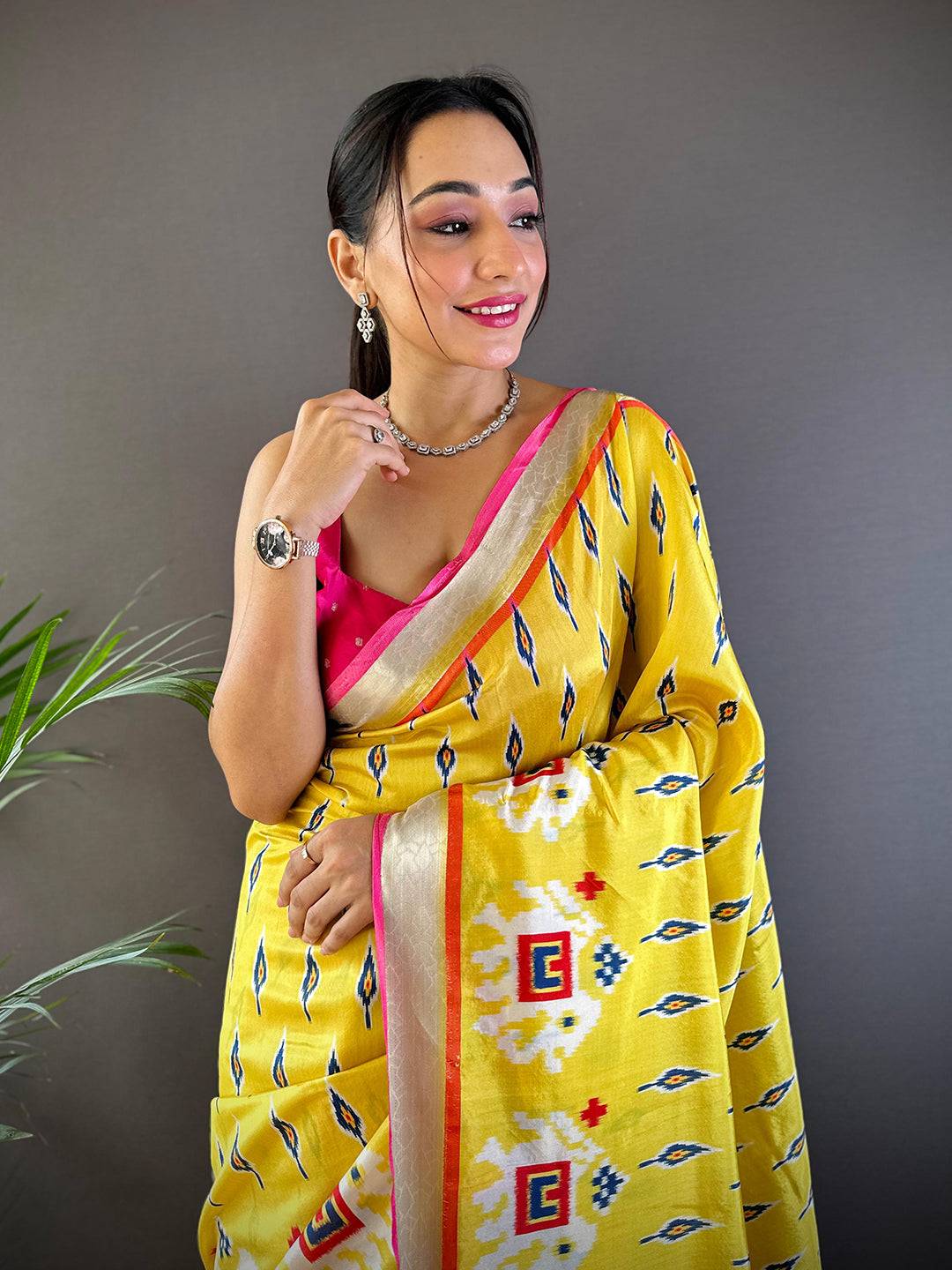 Yellow Ikkat Paithani Soft Silk Saree
