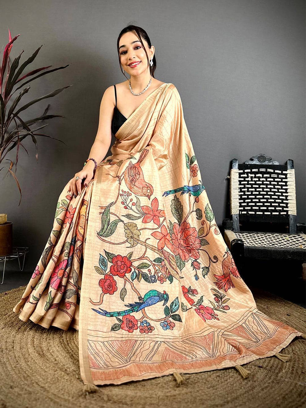 Royal Tussar Ghicha Katha Art Saree