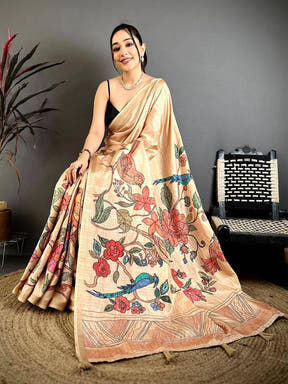 Royal Tussar Ghicha Katha Art Saree