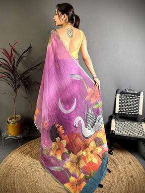 Majestic Kalamkari Linen Chanderi Saree


