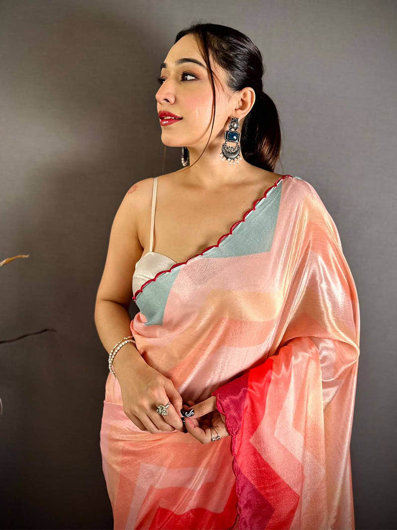 Opulent Ombre Zigzag Chinnon Chiffon Saree