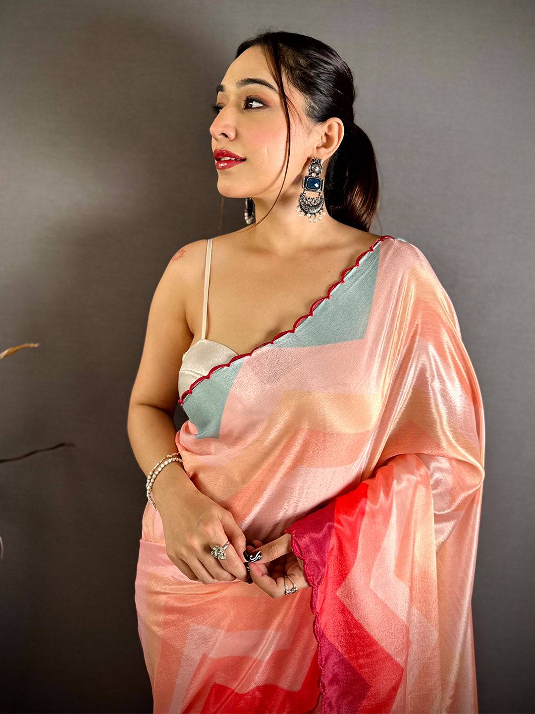 Opulent Ombre Zigzag Chinnon Chiffon Saree