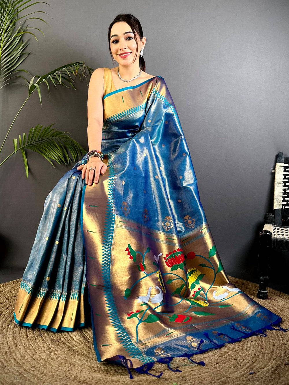 Golden Grace Zari Tissue Paithani Saree