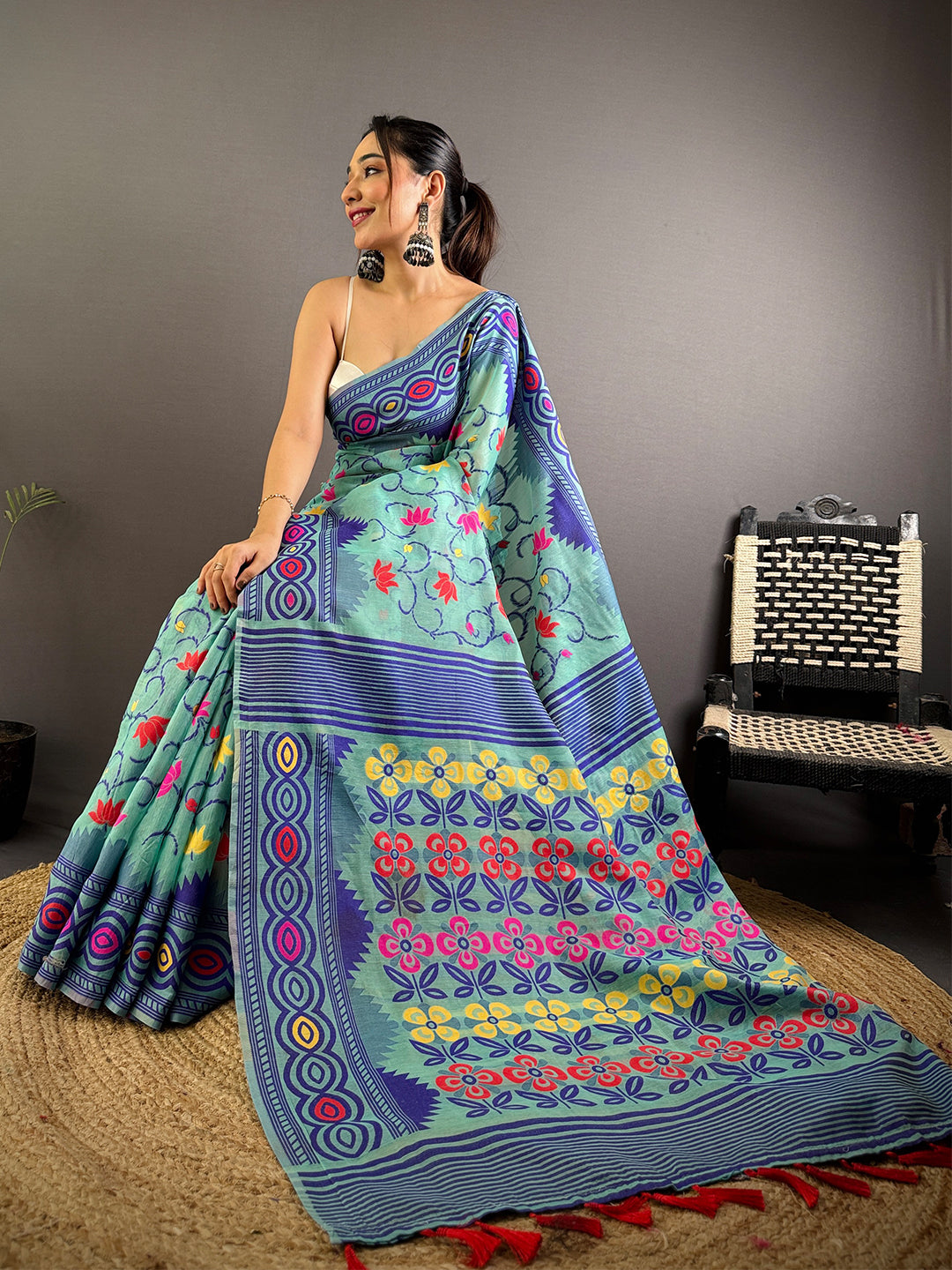 Multi Dhakai Jamdani Cotton Silk Saree