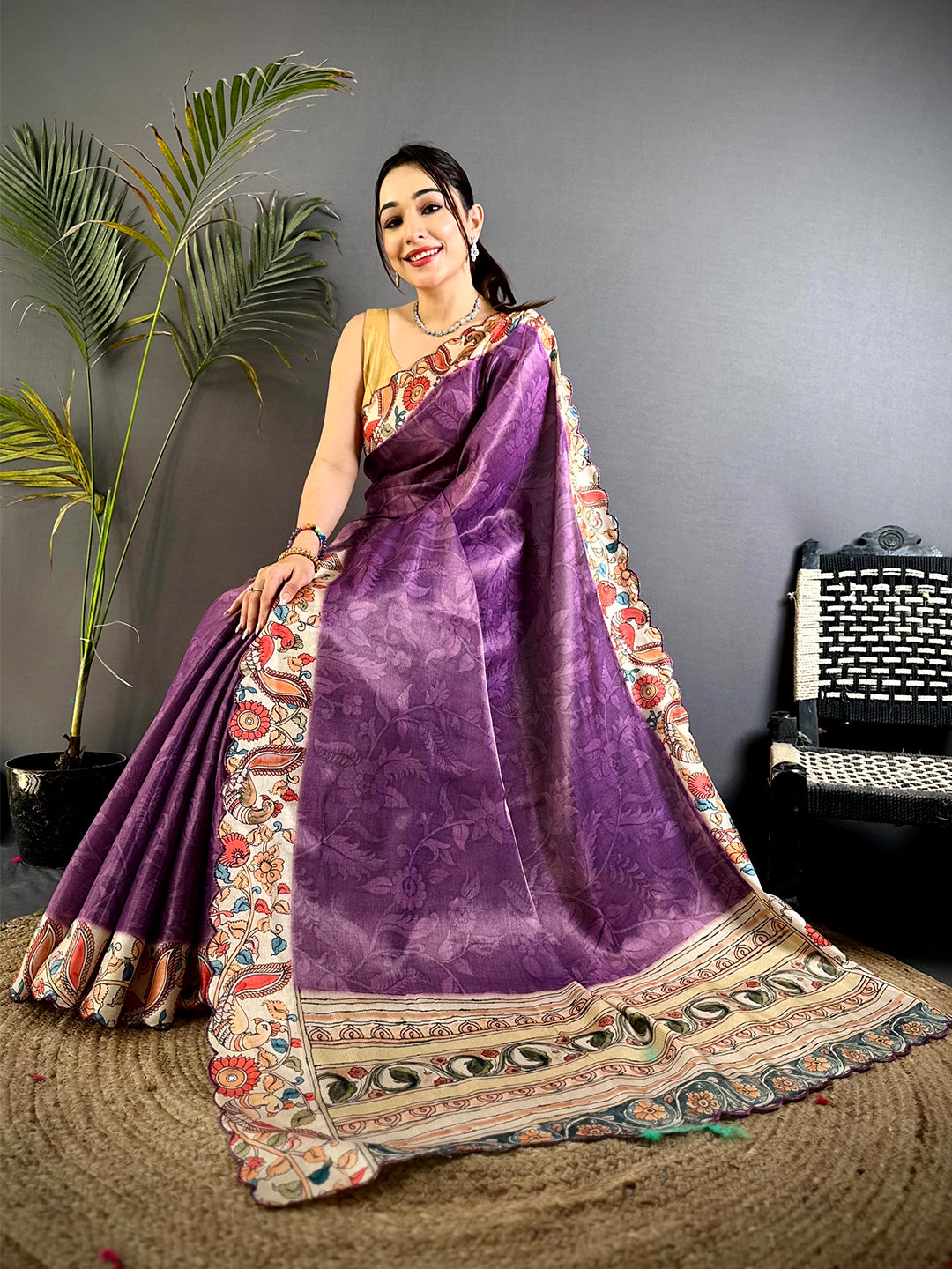 Graceful Pen Kalamkari Shibori Cutwork Saree