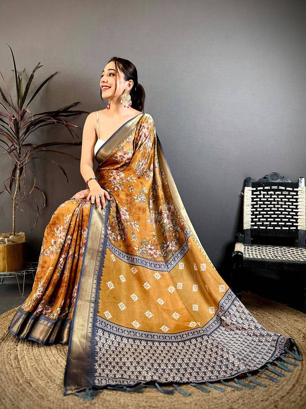 Classic Floral Printed Soft Dola Saree
