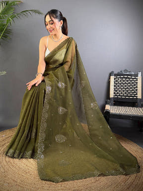 Green Art Silk Sith Embroidery Work Saree