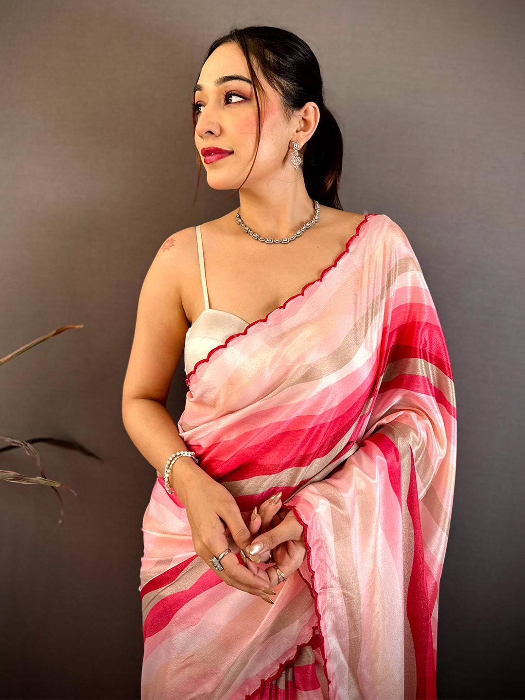 Vibrant Soft Chiffon Striped Cutwork Saree