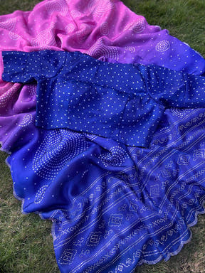 Georgette Silk Saree with Ombre Bandhej Print & Stone Work