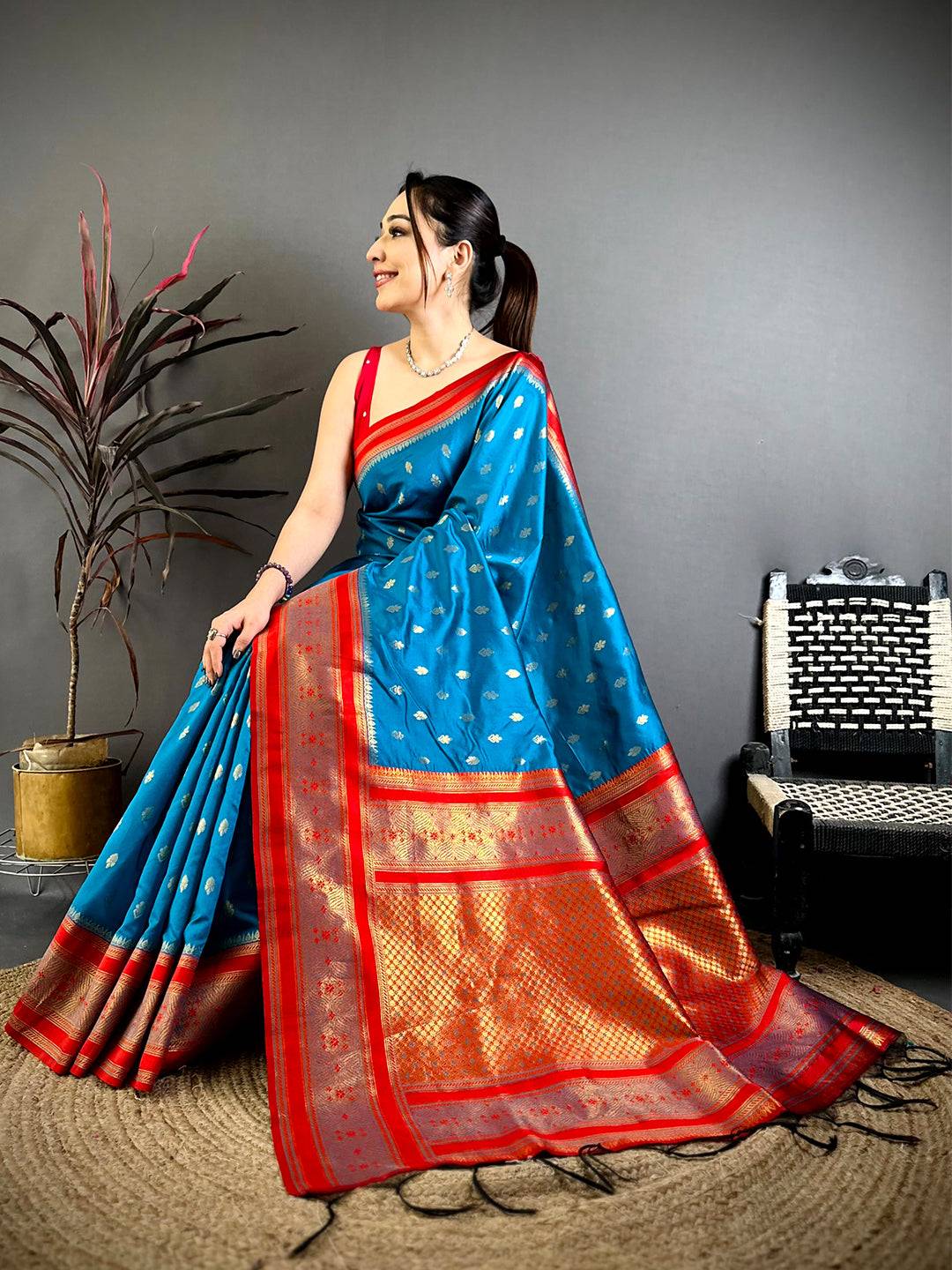 Royal Teal Banarasi Katan Silk Zari Saree