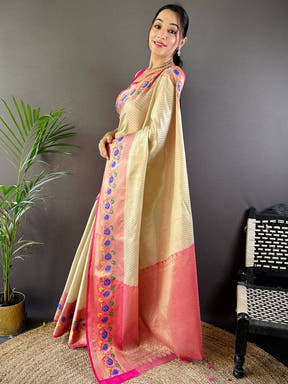 Radiant Floral Banarasi Kora Silk Saree

