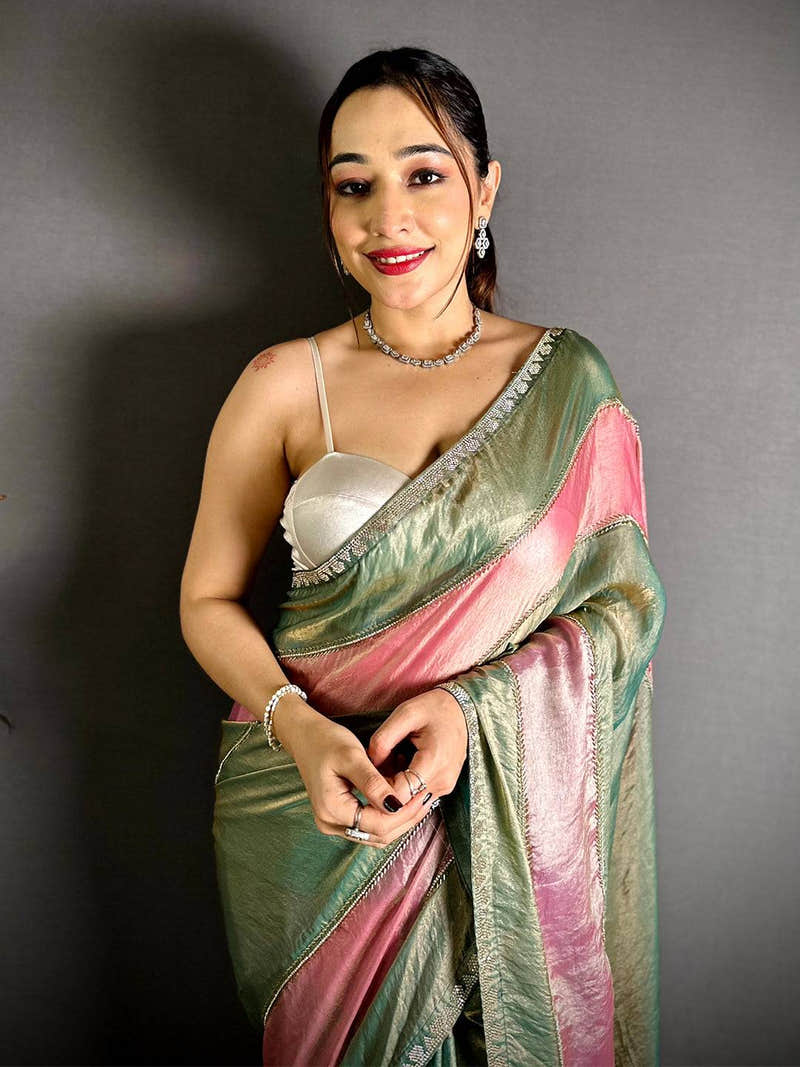 Classic Satin Tissue Diamond Work Saree