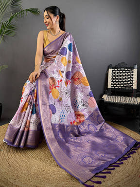 Lavender Freehand Design Gadwal Saree