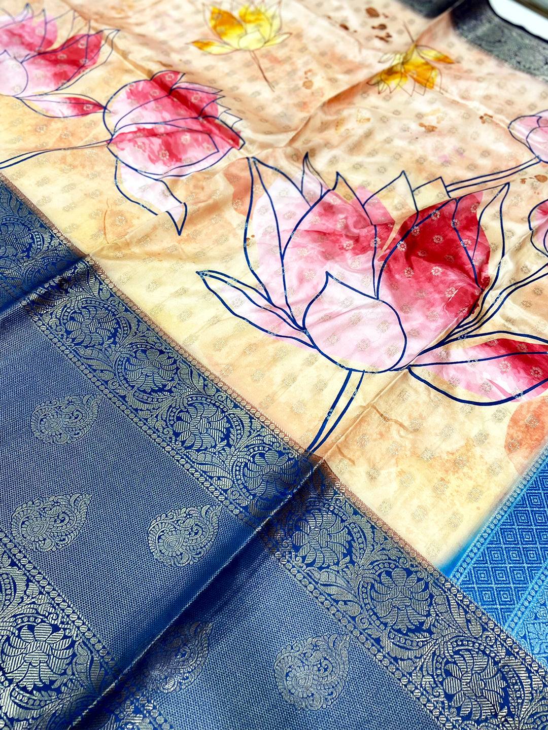 Artistic Floral Fantasy Banarasi Silk Saree
