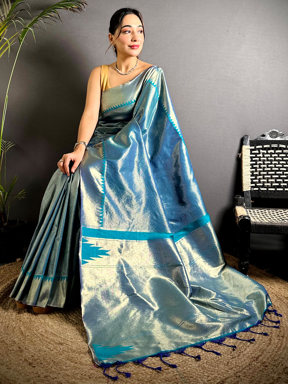 Blue Zari Tissue Kanjivaram Silk Saree