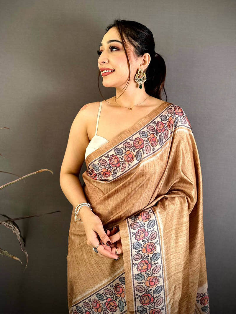 Classic Ikkat Minakari Tussar Silk Saree