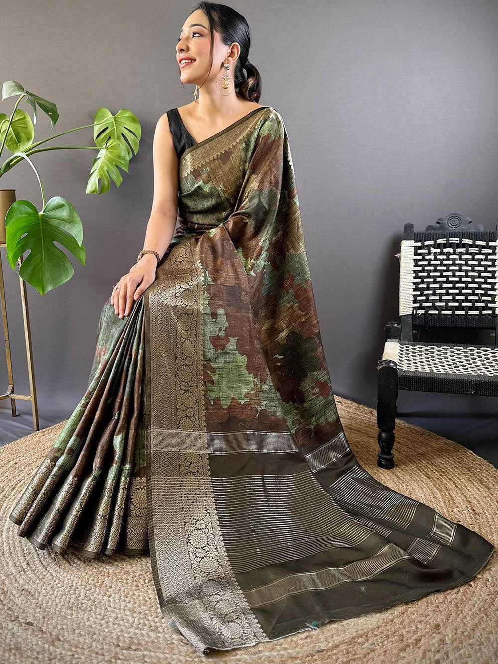 Multi Zari Woven Floral Dola Silk Saree