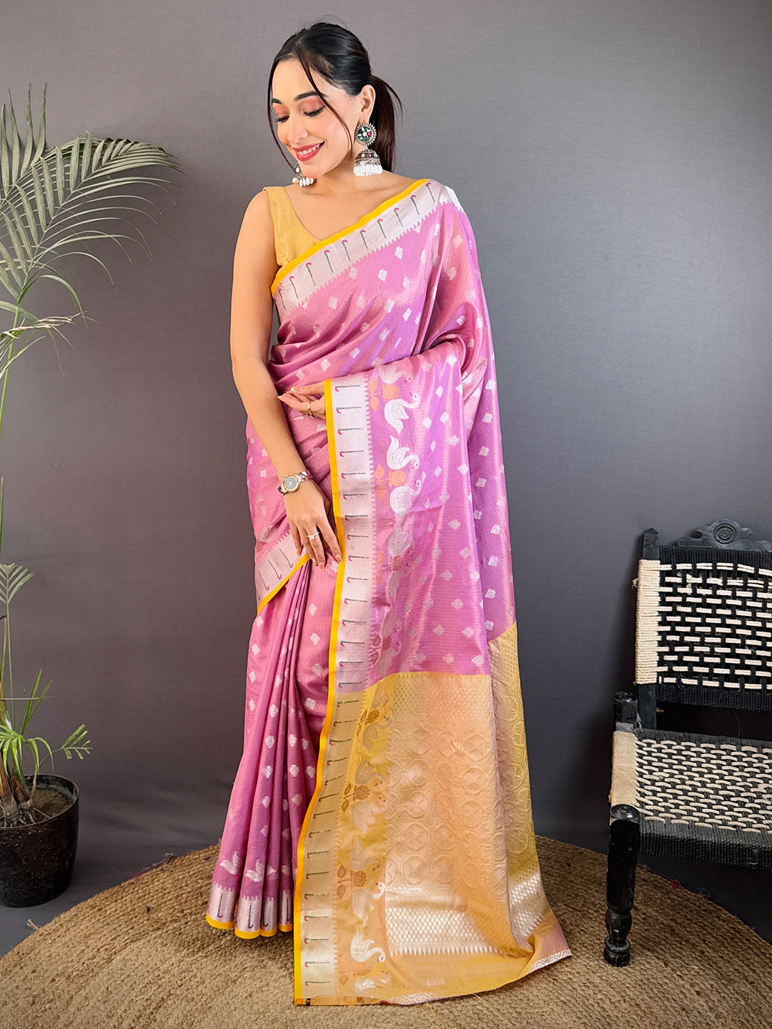 Pastel Pink Kota Kora Meenakari Saree