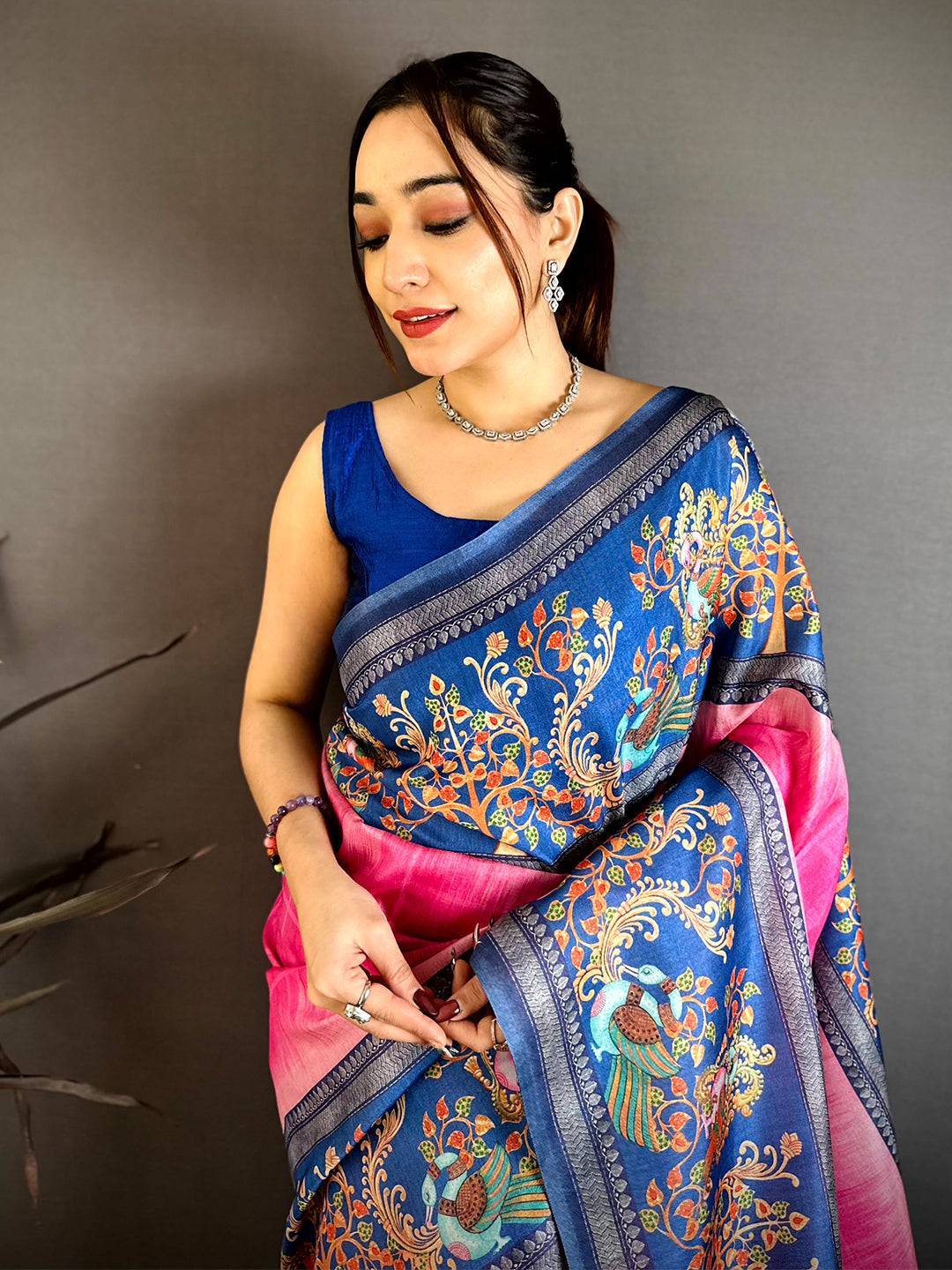 Rani Pink Pen Kalamkari Saree