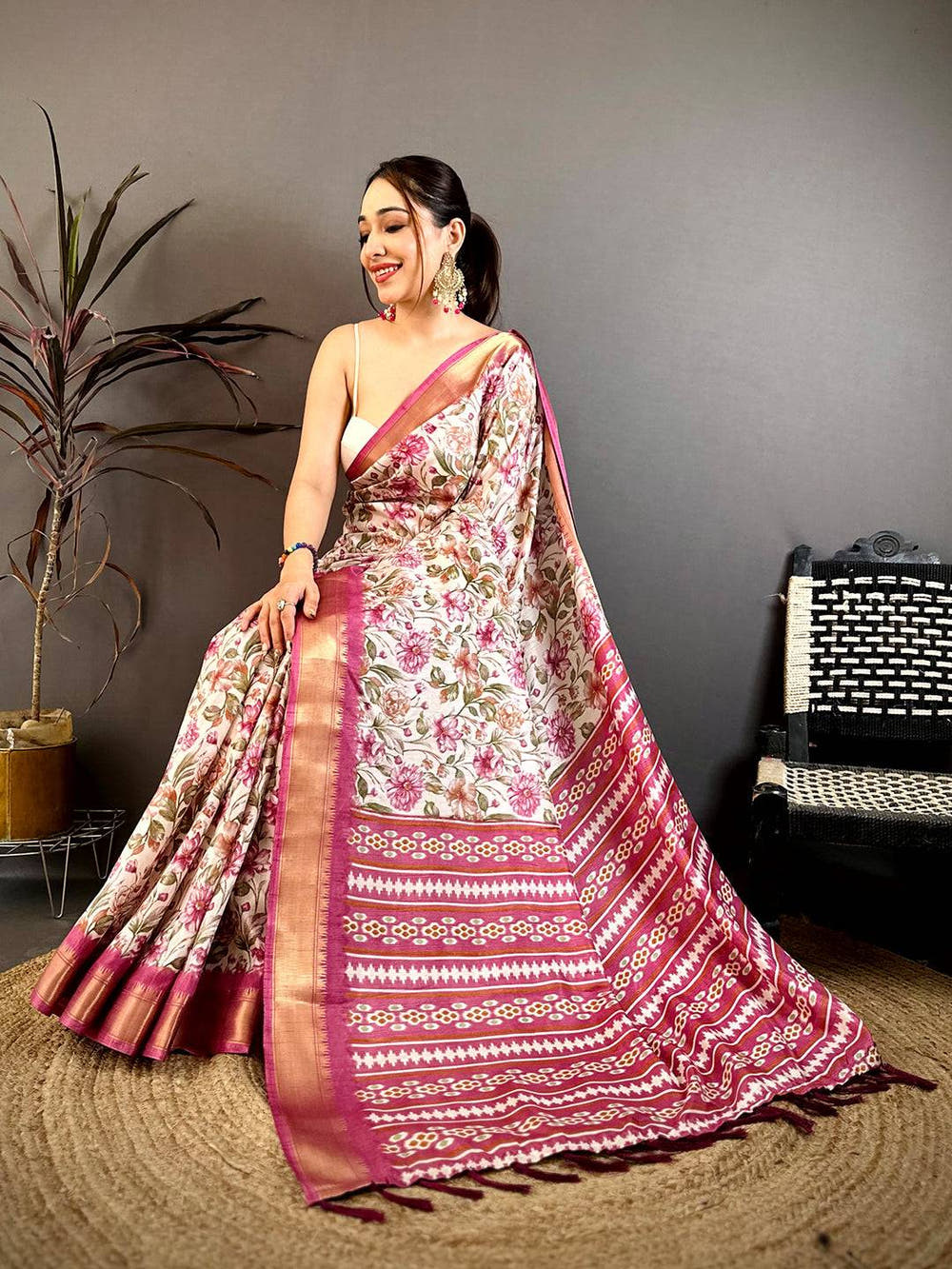 Pink Floral Beauty Designer Saree