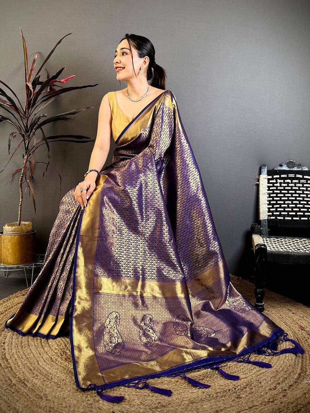 Radiant Purple Kanjivaram Zari Silk Saree