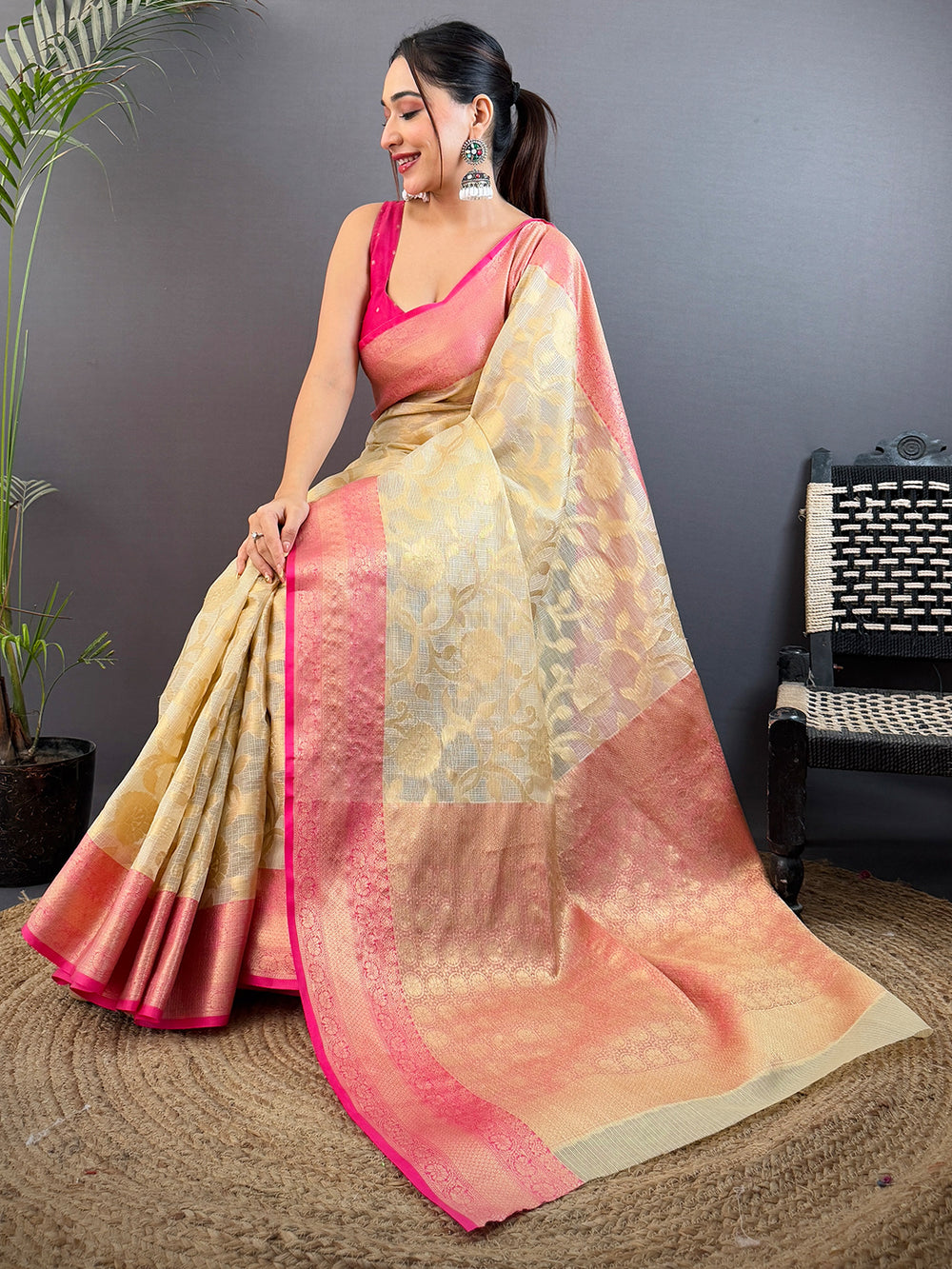 Radiance Kota Kora Gold Zari Saree