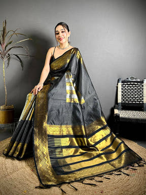 Banarasi Katan Silk Striped Zari Geometric Saree